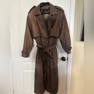 Adventure Bound Vintage Distressed Brown Leather Duster Trench Coat Size S